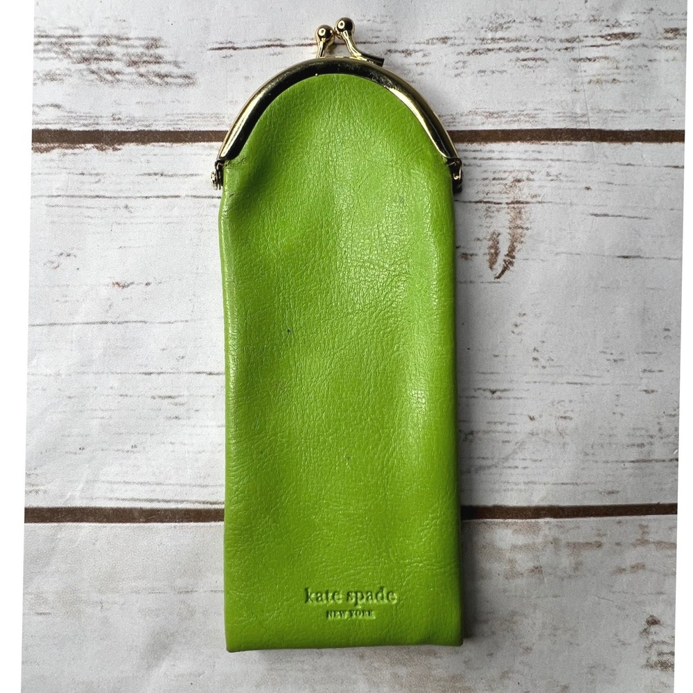 Kate Spade Eyeglass Case Lime Green Leather Kiss Lock Wink Wink OS
